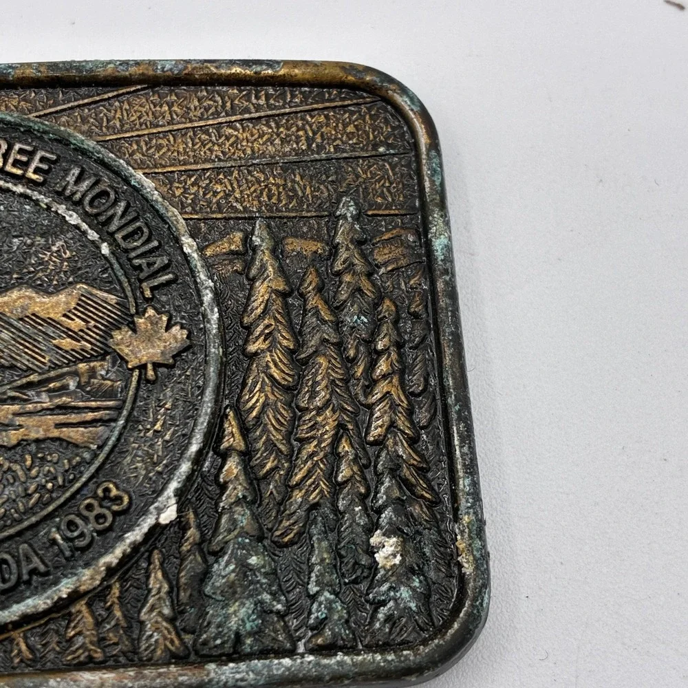 Vintage XV World Jamboree Mondial 1983 Alberta Canada Scout Belt Buckle Souvenir